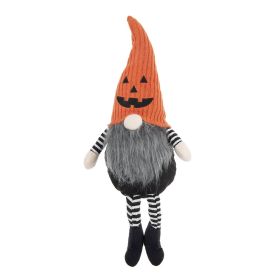 8.3x4.7x23.5" Fabric Sitting Gnome with Orange Knit Hat, for Halloween Decor
