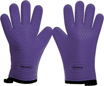 KITCHEN PERFECTION Silicone Smoker Oven Gloves -Extreme Heat Resistant BBQ Gloves-Handle Hot Food Right on Your Grill Fryer & Pit |Waterproof Gri (Color: Purple)