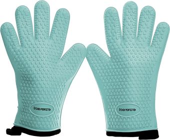 KITCHEN PERFECTION Silicone Smoker Oven Gloves -Extreme Heat Resistant BBQ Gloves-Handle Hot Food Right on Your Grill Fryer & Pit |Waterproof Gri (Color: Turquoise)