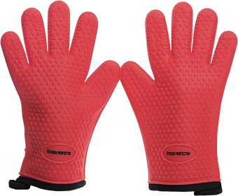 KITCHEN PERFECTION Silicone Smoker Oven Gloves -Extreme Heat Resistant BBQ Gloves-Handle Hot Food Right on Your Grill Fryer & Pit |Waterproof Gri (Color: Red)