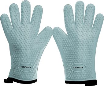 KITCHEN PERFECTION Silicone Smoker Oven Gloves -Extreme Heat Resistant BBQ Gloves-Handle Hot Food Right on Your Grill Fryer & Pit |Waterproof Gri (Color: Aqua Green)