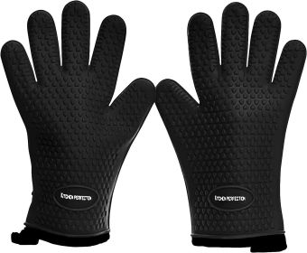 KITCHEN PERFECTION Silicone Smoker Oven Gloves -Extreme Heat Resistant BBQ Gloves-Handle Hot Food Right on Your Grill Fryer & Pit |Waterproof Gri (Color: Black)