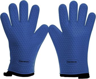 KITCHEN PERFECTION Silicone Smoker Oven Gloves -Extreme Heat Resistant BBQ Gloves-Handle Hot Food Right on Your Grill Fryer & Pit |Waterproof Gri (Color: Classic blue)