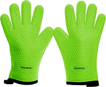 KITCHEN PERFECTION Silicone Smoker Oven Gloves -Extreme Heat Resistant BBQ Gloves-Handle Hot Food Right on Your Grill Fryer & Pit |Waterproof Gri (Color: Green)