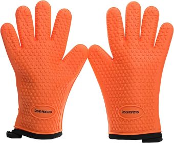KITCHEN PERFECTION Silicone Smoker Oven Gloves -Extreme Heat Resistant BBQ Gloves-Handle Hot Food Right on Your Grill Fryer & Pit |Waterproof Gri (Color: Orange)