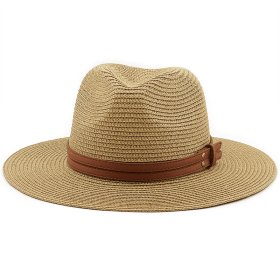 54-58-60CM Womens Summer Panama Hats Wide Brim Straw Sun Hat Beach Hat For Men Fashion UPF UV Protection Fedoras Cap For Travel (Color: Coffe, size: 55-58CM)