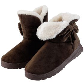 Women Ladies Snow Boots Super Soft Fabric Mid-Calf Winter Shoes Thickened Plush Warm Lining Shoes (Color: coffee, size: 8)