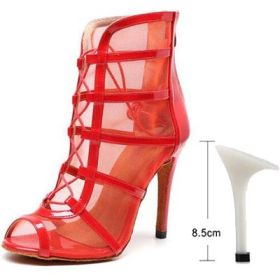 Woman High Top Latin Dance Shoes Red Black Ballroom Dance Boots Women Salsa Tango Dancing Shoes Girls Soft Bottom Party Sandals (Shoe Size: 9.5, Color: red-8.5cm)