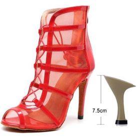 Woman High Top Latin Dance Shoes Red Black Ballroom Dance Boots Women Salsa Tango Dancing Shoes Girls Soft Bottom Party Sandals (Shoe Size: 8.5, Color: red-7.5cm)
