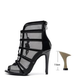 Woman High Top Latin Dance Shoes Red Black Ballroom Dance Boots Women Salsa Tango Dancing Shoes Girls Soft Bottom Party Sandals (Shoe Size: 8, Color: black-7.5cm)