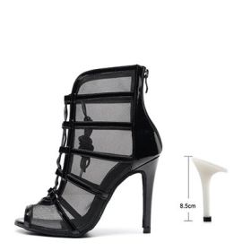 Woman High Top Latin Dance Shoes Red Black Ballroom Dance Boots Women Salsa Tango Dancing Shoes Girls Soft Bottom Party Sandals (Shoe Size: 9, Color: black-8.5cm)