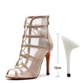 Woman High Top Latin Dance Shoes Red Black Ballroom Dance Boots Women Salsa Tango Dancing Shoes Girls Soft Bottom Party Sandals (Shoe Size: 5, Color: beige-10cm)