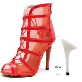 Woman High Top Latin Dance Shoes Red Black Ballroom Dance Boots Women Salsa Tango Dancing Shoes Girls Soft Bottom Party Sandals (Shoe Size: 2, Color: red-10cm)
