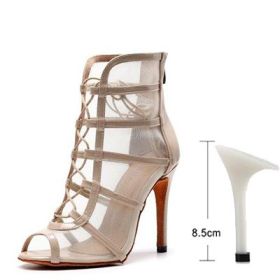 Woman High Top Latin Dance Shoes Red Black Ballroom Dance Boots Women Salsa Tango Dancing Shoes Girls Soft Bottom Party Sandals (Shoe Size: 8.5, Color: beige-8.5cm)