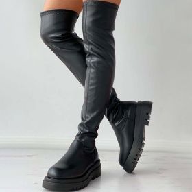 Women Over The Knee Boots Pu Leather Autumn Winter Soft Platform Ladies Shoes 2021 Fashion Female Boot Women's Long Boots (Shoe Size: 9, Color: CK)
