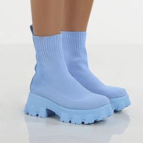 Women Boots Slip On Western Ankle Boots Platform Knitted Ladies Autumn Socks Boots for Women Fashion Female Booties 2021 (Shoe Size: 8.5, Color: 2825blue)