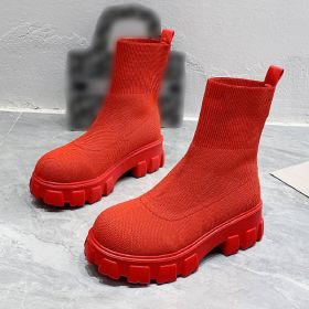 Women Boots Slip On Western Ankle Boots Platform Knitted Ladies Autumn Socks Boots for Women Fashion Female Booties 2021 (Shoe Size: 9.5, Color: 4672Red)