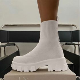 Women Boots Slip On Western Ankle Boots Platform Knitted Ladies Autumn Socks Boots for Women Fashion Female Booties 2021 (Shoe Size: 10, Color: 2825white)
