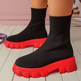 Women Boots Slip On Western Ankle Boots Platform Knitted Ladies Autumn Socks Boots for Women Fashion Female Booties 2021 (Shoe Size: 7.5, Color: 2825red)