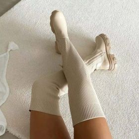 Women's Over The Knee Boots 2022 Knitted Autumn Fashion Female Platform Boot Splicing Ladies Sock Shoes Woman Long Boots (Shoe Size: 10, Color: CW)