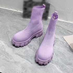 Women Boots Slip On Western Ankle Boots Platform Knitted Ladies Autumn Socks Boots for Women Fashion Female Booties 2021 (Shoe Size: 6.5, Color: 4672Purple)