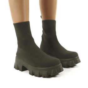Women Boots Slip On Western Ankle Boots Platform Knitted Ladies Autumn Socks Boots for Women Fashion Female Booties 2021 (Shoe Size: 6.5, Color: 2825green)
