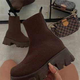 Women Boots Slip On Western Ankle Boots Platform Knitted Ladies Autumn Socks Boots for Women Fashion Female Booties 2021 (Shoe Size: 10, Color: 2825brown)