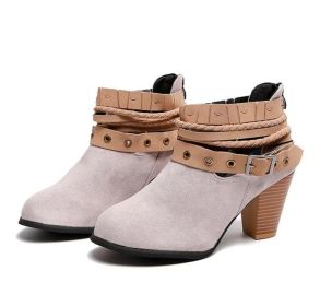 Belt Buckle Thick Heel Martin Boots (Color: Light, size: US-6.5)