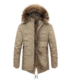 Men's Warm Parka Jacket Winter Snow Coat with Detachable Faux Fur Hood (size: M)
