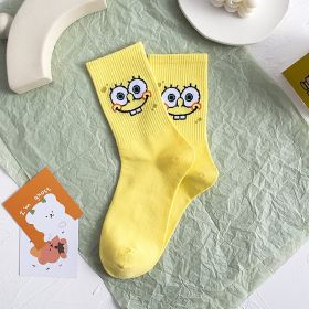 Cartoon SpongeBobs Women's Socks High Quality Fashion Men's Women Sock Printed Casual Hip-Hop Personality Adult Couple Stockings (Color: 06)