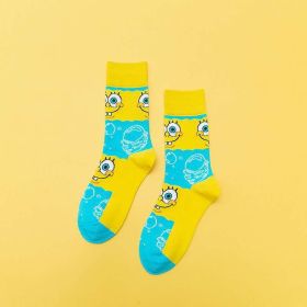 Cartoon SpongeBobs Women's Socks High Quality Fashion Men's Women Sock Printed Casual Hip-Hop Personality Adult Couple Stockings (Color: 1821)