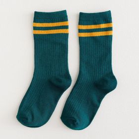 9 Pairs Cotton Knitting Striped Long Socks Solid Color Harajuku Retro Black White Crew Socks Japanese High School Girls Cute Loose Socks (Color: Dark green, size: One Size)