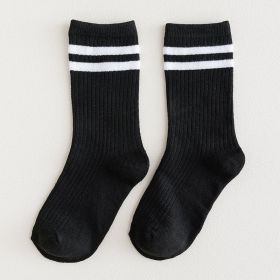 9 Pairs Cotton Knitting Striped Long Socks Solid Color Harajuku Retro Black White Crew Socks Japanese High School Girls Cute Loose Socks (Color: Black, size: One Size)
