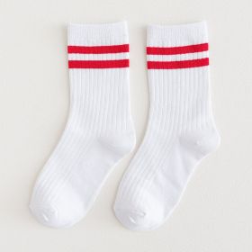 9 Pairs Cotton Knitting Striped Long Socks Solid Color Harajuku Retro Black White Crew Socks Japanese High School Girls Cute Loose Socks (Color: White and Red, size: One Size)
