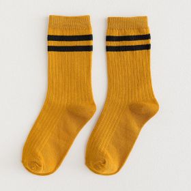 9 Pairs Cotton Knitting Striped Long Socks Solid Color Harajuku Retro Black White Crew Socks Japanese High School Girls Cute Loose Socks (Color: Ginger Yellow, size: One Size)