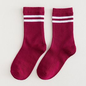 9 Pairs Cotton Knitting Striped Long Socks Solid Color Harajuku Retro Black White Crew Socks Japanese High School Girls Cute Loose Socks (Color: wine red, size: One Size)