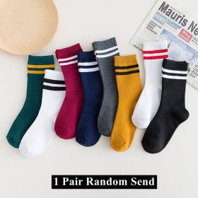 9 Pairs Cotton Knitting Striped Long Socks Solid Color Harajuku Retro Black White Crew Socks Japanese High School Girls Cute Loose Socks (Color: 9 Pairs Random Send, size: One Size)