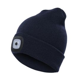 LED Knit Hat Button Cell Type Knitted Hat With Light Glowing (Color: Blue, Style: B)