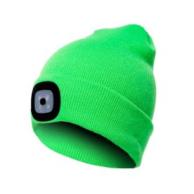 LED Knit Hat Button Cell Type Knitted Hat With Light Glowing (Color: Fluorescent green, Style: C)