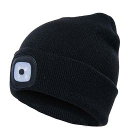 LED Knit Hat Button Cell Type Knitted Hat With Light Glowing (Color: Black, Style: C)
