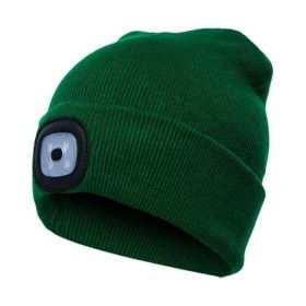 LED Knit Hat Button Cell Type Knitted Hat With Light Glowing (Color: Dark green, Style: C)