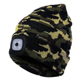 LED Knit Hat Button Cell Type Knitted Hat With Light Glowing (Color: Camouflage green, Style: C)