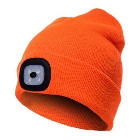 LED Knit Hat Button Cell Type Knitted Hat With Light Glowing (Color: Orange, Style: B)