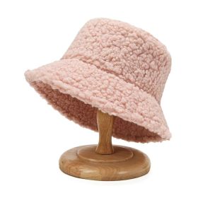 2021 Women's Harajuku Bucket Hat Solid Color Women Men Fishing Fisherman Hats Autumn Winter Lamb Wool Outdoor Warm Panama Cap (Ships From: China, Color: pink)