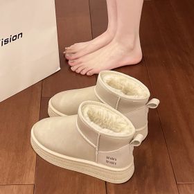 Winter women's new casual warm cotton shoes fashion comfortable warm snow boots women's shoes (Color: Beige, size: 37)