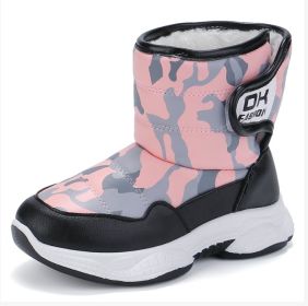 New winter soft-soled non-slip and fleece children's boots thickened snow boots for boys and girls (Color: pink, size: 26)