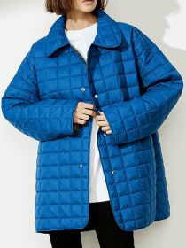 Women's Autumn Winter Loose Padded Jacket Casual Lapel Belted Mid-Length Straight Jackets Female 2022 Office Ladies Warm Coat (Color: Blue, size: L)