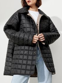 Women's Autumn Winter Loose Padded Jacket Casual Lapel Belted Mid-Length Straight Jackets Female 2022 Office Ladies Warm Coat (Color: Black, size: S)