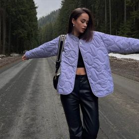 Women Coats Casual Winter Jacket Solid Round Neck Button Long Sleeve Pocket Parkas Female 2022 Autumn Fashion Loose Lady Coat (Color: light purple, size: L)