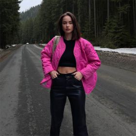 Women Coats Casual Winter Jacket Solid Round Neck Button Long Sleeve Pocket Parkas Female 2022 Autumn Fashion Loose Lady Coat (Color: Rose Red, size: S)